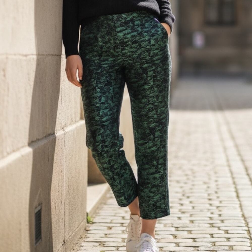Womens Pants Size 8P J. Crew Green Black Metallic Slacks Straight Leg Office